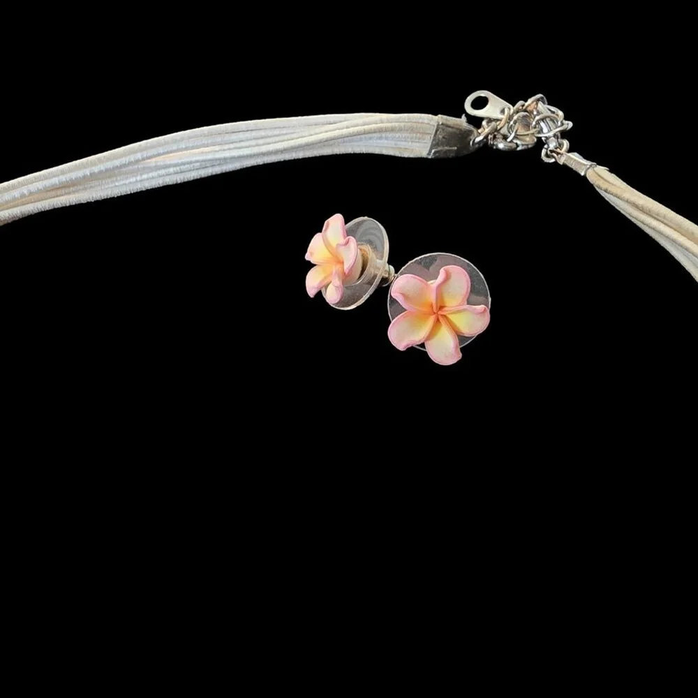 Pink Flower Necklace with Matching Earrings, Excellent‎ Condition